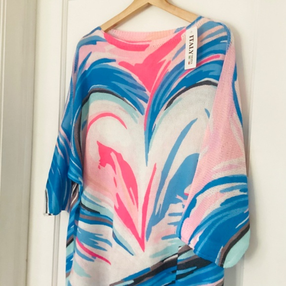 ITALY MODA sweater Dress XL Abstract Print Knit Tunic Mini Dress Dolman Sleeves - Picture 3 of 8